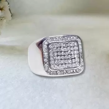 1.58ct Men's Micro-pave Setting Round Cut White Sapphire Ring