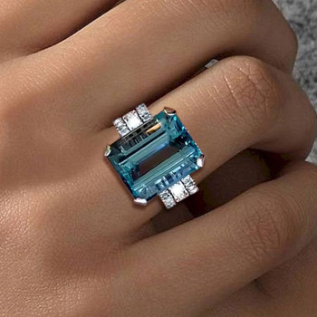 14ct Emerald Cut Blue Sapphire Art-deco Cocktail Ring