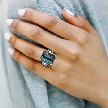 14ct Emerald Cut Blue Sapphire Art-deco Cocktail Ring