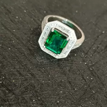 5.2ct Art Deco Halo Emerald Cut Engagement Ring