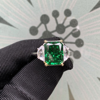 3.5ct Crushed Ice Radiant Cut Fancy Green Engagement Ring