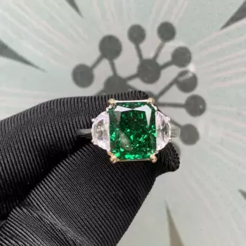 3.5ct Crushed Ice Radiant Cut Fancy Green Engagement Ring