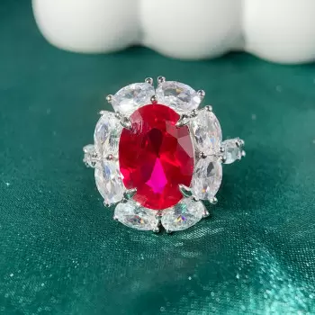 5.8ct Oval Cut Ruby Halo Engagement Ring