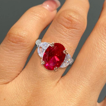 5.8ct Oval Cut Ruby Three-stone Engagement Ring