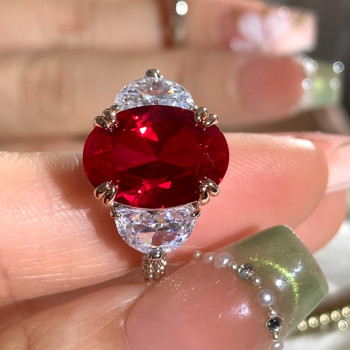 5.8ct Oval Cut Ruby Three-stone Engagement Ring