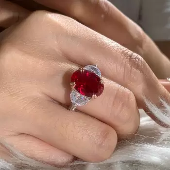 5.8ct Oval Cut Ruby Three-stone Engagement Ring