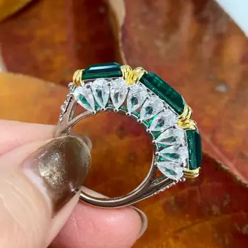9.5ct Asscher Cut Emerald Three-stone Vintage Cocktail Ring