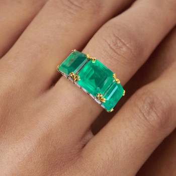 9.5ct Asscher Cut Emerald Three-stone Vintage Cocktail Ring