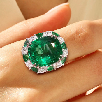 12ct Halo Cushion Cut Emerald Cocktail Ring