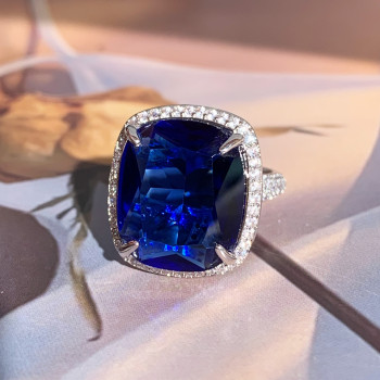 15ct Cushion Cut Sapphire Halo Engagement Ring