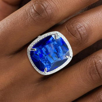 15ct Cushion Cut Sapphire Halo Engagement Ring