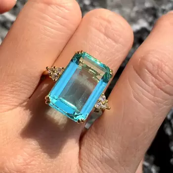 15ct Emerald Cut Aquamarine Cluster Cocktail Ring