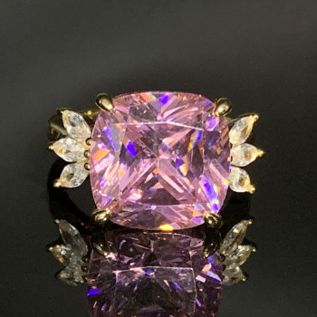 10ct Cushion Cut Pink Sapphire Engagement Ring in Gold