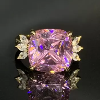 10ct Cushion Cut Pink Sapphire Engagement Ring in Gold