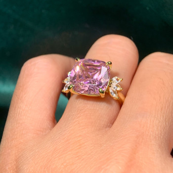 10ct Cushion Cut Pink Sapphire Engagement Ring in Gold