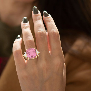10ct Cushion Cut Pink Sapphire Engagement Ring in Gold