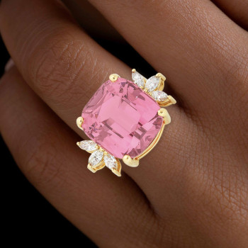 10ct Cushion Cut Pink Sapphire Engagement Ring in Gold