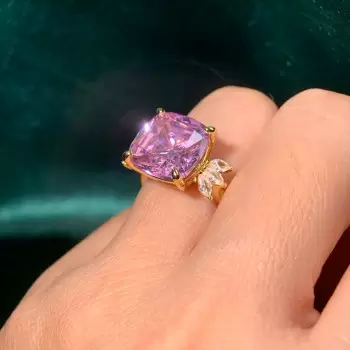10ct Cushion Cut Pink Sapphire Engagement Ring in Gold