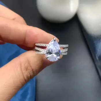 4ct Pear Cut Split Shank White Sapphire Engagement Ring