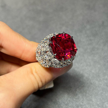 16ct Cushion Cut Ruby Bold Cocktail Ring