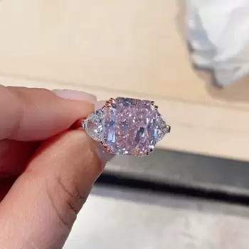 10.6ct Princess Cut Pink Sapphire Three Stone Engagement Ring