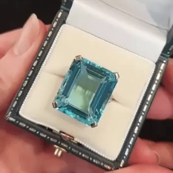 11.5ct Art Deco Emerald Cut Aquamarine Rectangle Ring