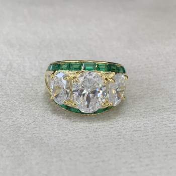 Three-stone Oval Cut White Sapphire Ring in Gold