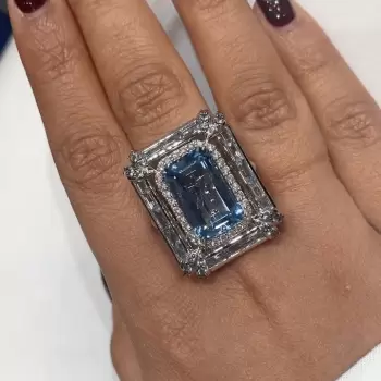 8.4ct Emerald Cut Aquamarine Engagement Ring