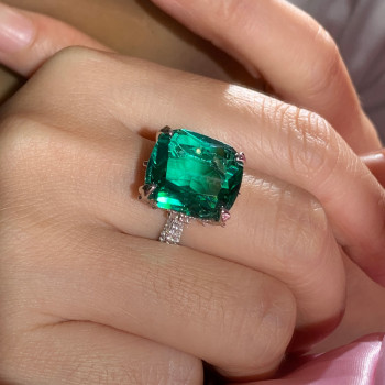 16ct Cushion Cut Emerald Vintage Cocktail Ring