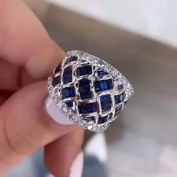 9ctw Emerald Cut Blue Sapphire Wedding Band