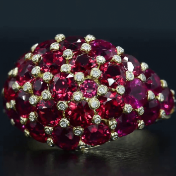 14.5CTW Round Cut Ruby & Diamond Pavé Cocktail Ring
