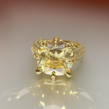 12.6ct Cushion Cut Yellow Sapphire Engagement Ring