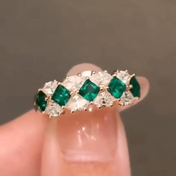 5.36ct Emerald & White Sapphire Wedding Band in Gold