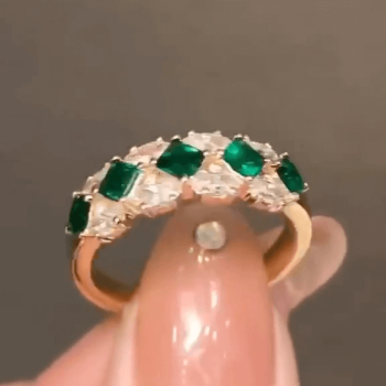 5.36ct Emerald & White Sapphire Wedding Band in Gold