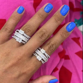 Baguette Cut Cross Shank Wide Wedding Band
