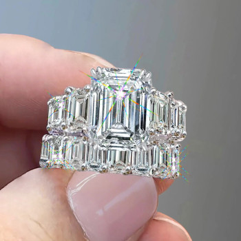 6ct Emerald Cut White Sapphire Wedding Ring Set