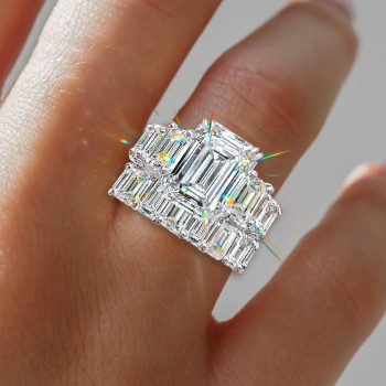 6ct Emerald Cut White Sapphire Wedding Ring Set