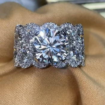 4ct Round Cut White Sapphire Bold Wide Engagement Ring