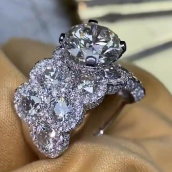 4ct Round Cut White Sapphire Bold Wide Engagement Ring