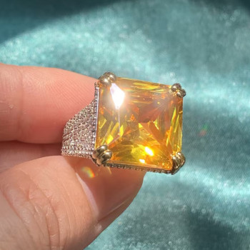 12ct Princess Cut Yellow Sapphire Bold Paved Ring