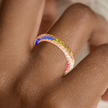Rainbow Sapphire Paved Twist Wedding Band