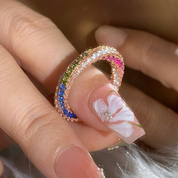 Rainbow Sapphire Paved Twist Wedding Band