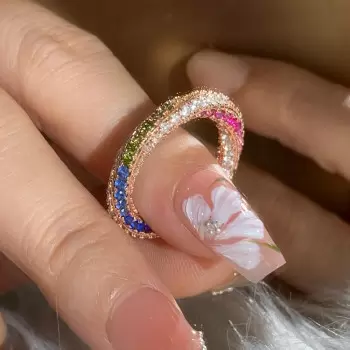 Rainbow Sapphire Paved Twist Wedding Band