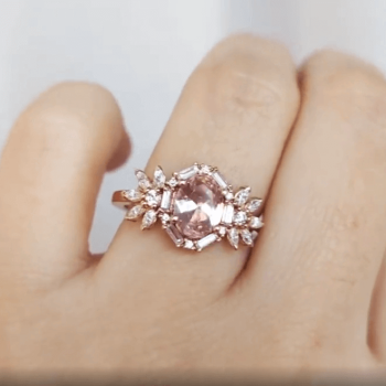 3ct Oval Cut Pink Sapphire Vintage Halo Floral Ring