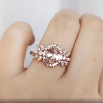 3ct Oval Cut Pink Sapphire Vintage Halo Floral Ring
