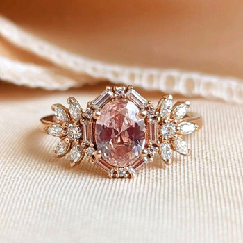 3ct Oval Cut Pink Sapphire Vintage Halo Floral Ring