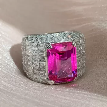Invisible Setting Cushion Cut Rose Sapphire Engagement Ring