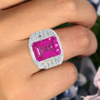 Invisible Setting Cushion Cut Rose Sapphire Engagement Ring