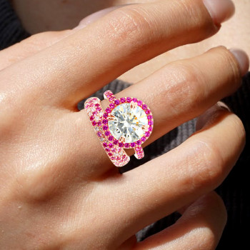 3ct Halo Round Cut White Sapphire Wedding Ring Set