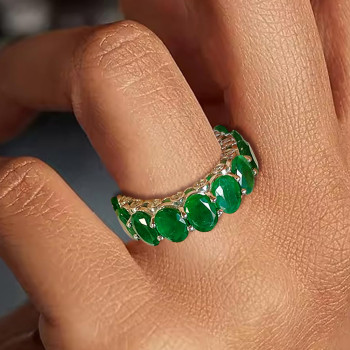 10ctw Oval Cut Emerald and Sapphire Eternity Ring